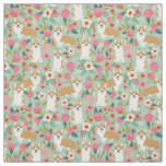 Corgi floral fabric  - mint