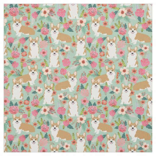Corgi floral fabric  - mint