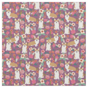Corgi floral fabric  - purple