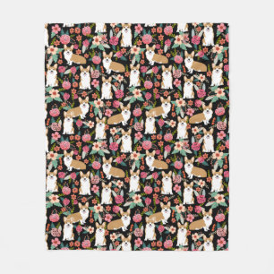 Corgi florals blanket - black