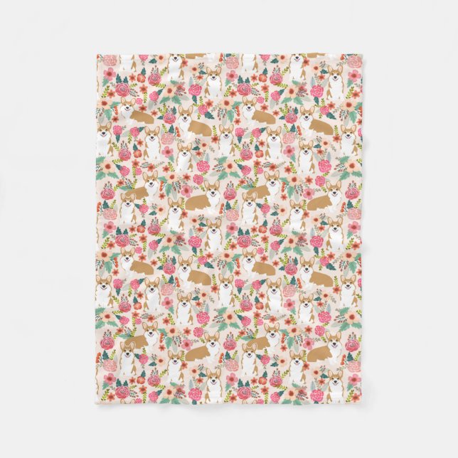 Corgi florals blanket - cream (Front)