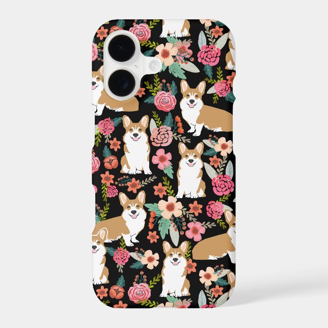 Corgi Florals iPhone case - black (Back)