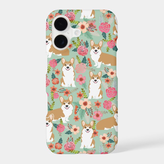 Corgi Florals iPhone case - mint (Back)