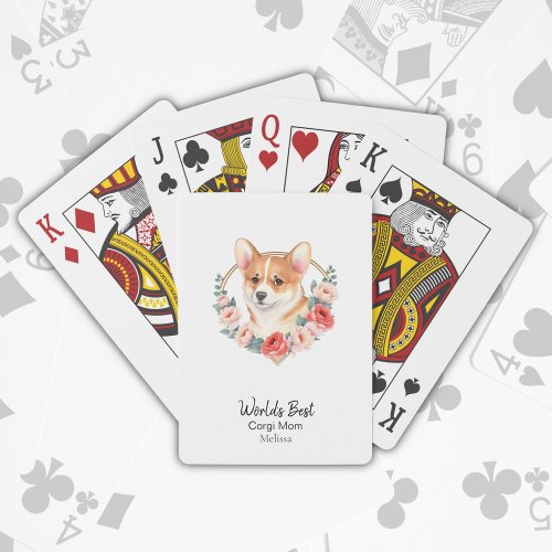 Corgi Florals Worlds Best Dog Mom Personalized  Poker Cards