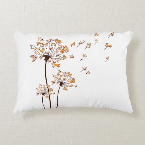 Corgi Flower Fly Dandelion Shirt Cute Dog Lover Accent Pillow