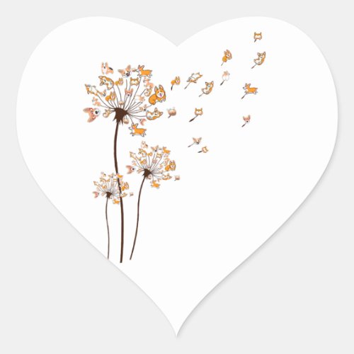 Corgi Flower Fly Dandelion Shirt Cute Dog Lover Heart Sticker