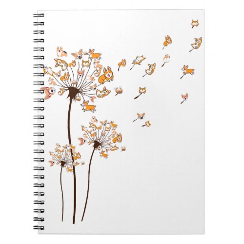 Corgi Flower Fly Dandelion Shirt Cute Dog Lover Notebook