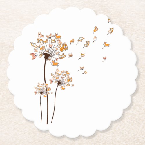 Corgi Flower Fly Dandelion Shirt Cute Dog Lover Paper Coaster