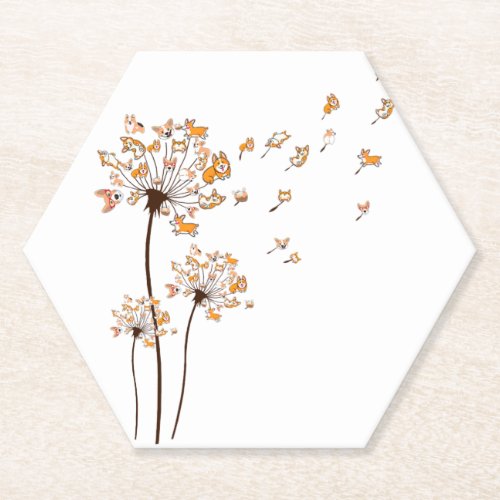 Corgi Flower Fly Dandelion Shirt Cute Dog Lover Paper Coaster