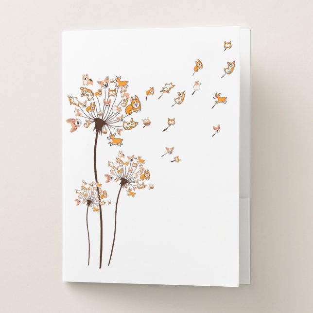 Corgi Flower Fly Dandelion Shirt Cute Dog Lover Pocket Folder (Front)