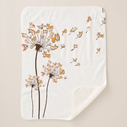 Corgi Flower Fly Dandelion Shirt Cute Dog Lover Sherpa Blanket