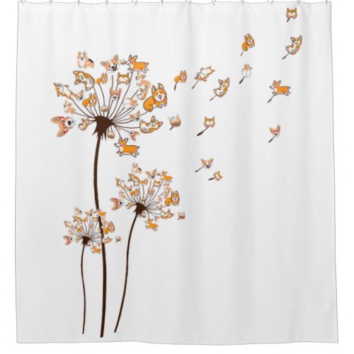 Corgi Flower Fly Dandelion Shirt Cute Dog Lover Shower Curtain