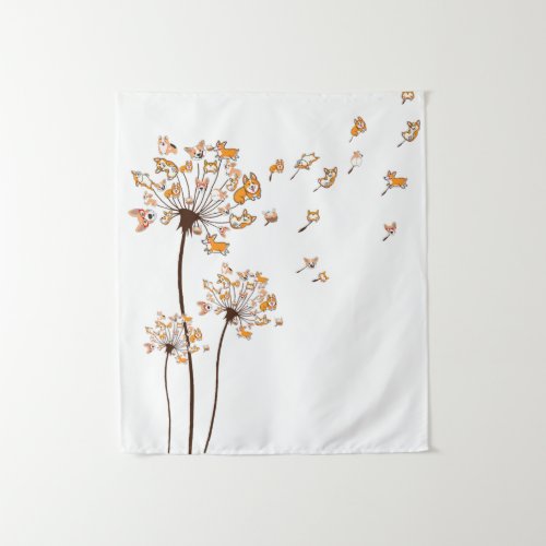 Corgi Flower Fly Dandelion Shirt Cute Dog Lover Tapestry
