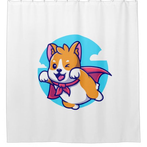 Corgi flying sky cape funny cute shower curtain