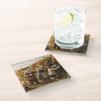Corgi Forest Critter Fall Harvest Fantasy Glass Coaster