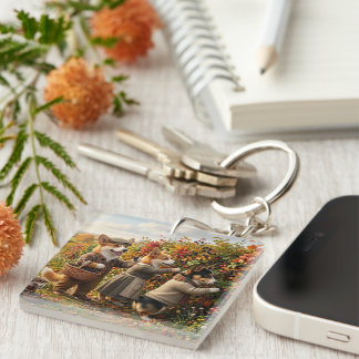 Corgi Forest Critter Fall Harvest Fantasy Keychain