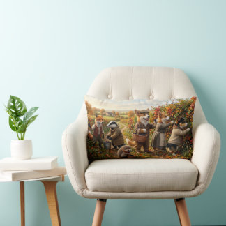 Corgi Forest Critter Fall Harvest Fantasy Lumbar Pillow