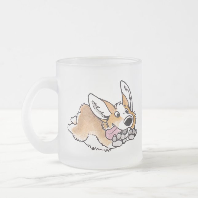 Corgi Frosted Glass Coffee Mug (Left)