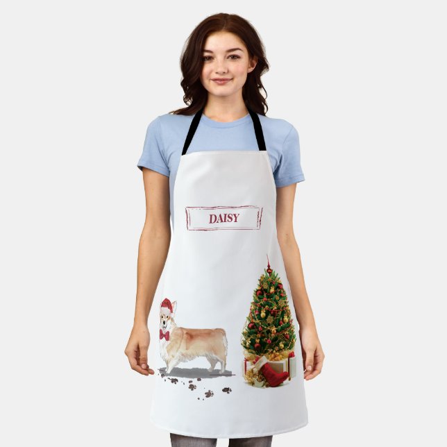 Corgi Funny Christmas Dog with Tree Apron (Worn)