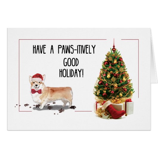 Corgi Funny Christmas Dog with Tree Cards (Front Horizontal)