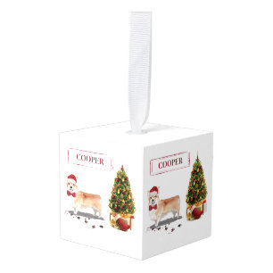 Corgi Funny Christmas Dog with Tree Cube Ornament