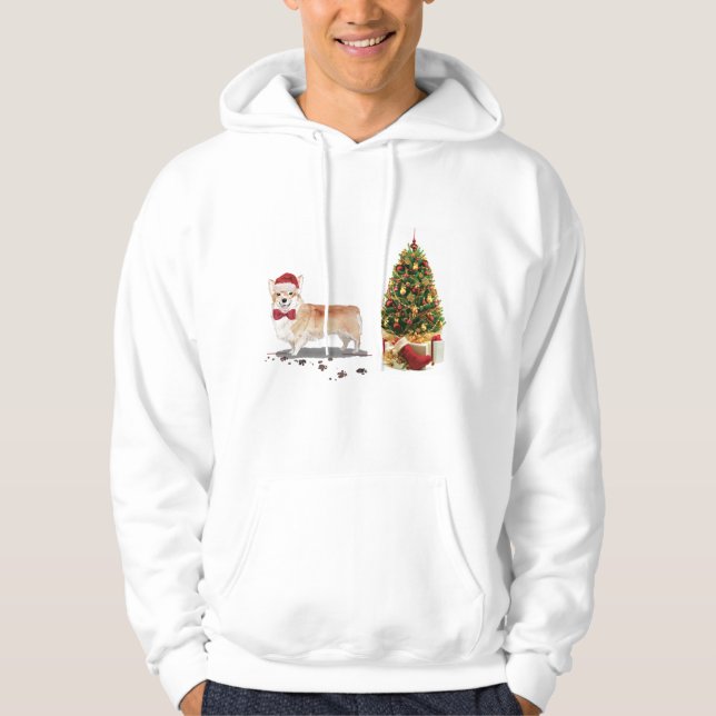 Corgi Funny Christmas Dog with Tree Hoodie (Front)