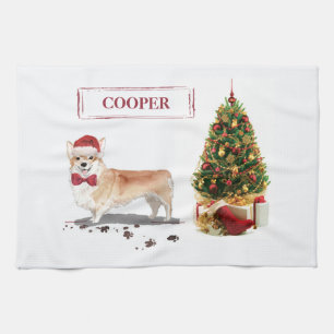 Corgi Funny Christmas Dog with Tree Kitchen Towel