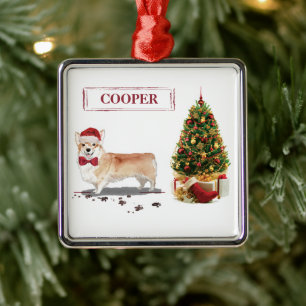 Corgi Funny Christmas Dog with Tree Metal Ornament