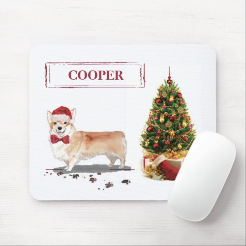 Corgi Funny Christmas Dog with Tree Mouse Pad