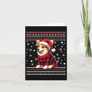 Corgi Funny Ugly Buffalo Plaid Santa Hat Christmas Card