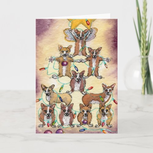 Corgi Fur tree Holiday Card