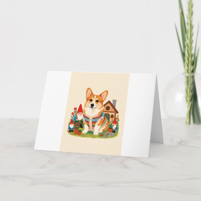 Corgi Garden Gnome Home Greeting Card