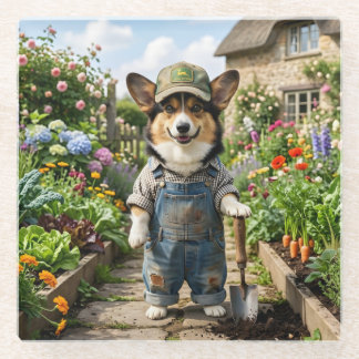 Corgi Gardener Glass Coaster