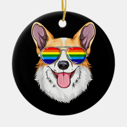 Corgi Gay Pride Flag LGBT Rainbow Sunglasses Corgi Ceramic Ornament