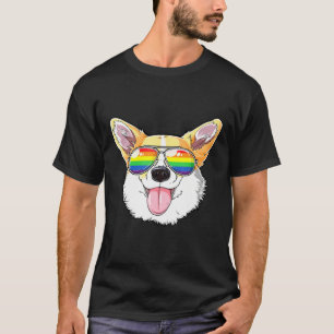 Corgi Gay Pride Flag Sunglasses Lgbt Dog Puppy T-Shirt