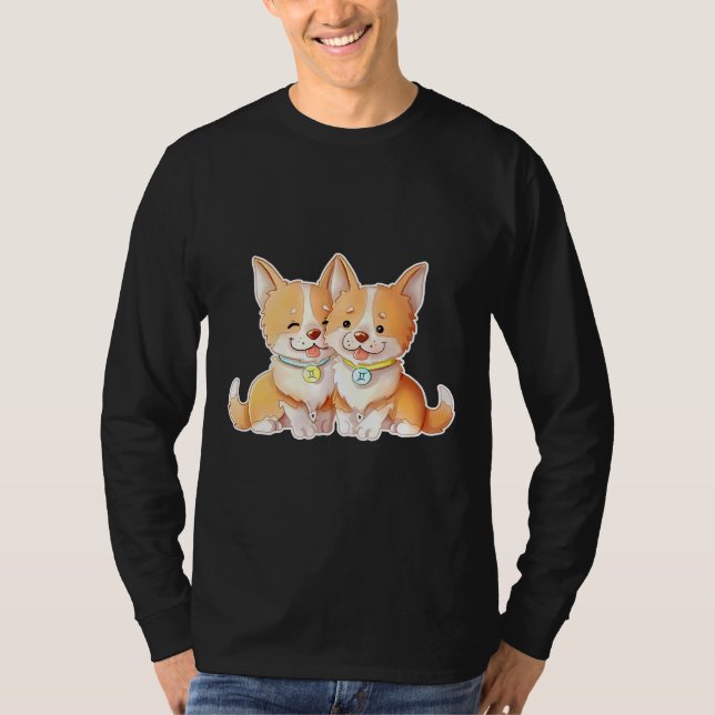 Corgi Gemini Animal Welsh Pet  Owner Keeper Astrol T-Shirt (Front)