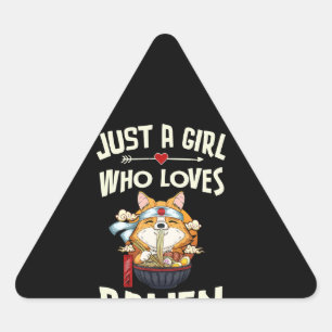 Corgi Gift Just a Girl Who Loves Ramen Kawaii Triangle Sticker