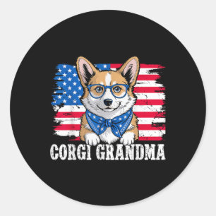 Corgi Grandma Usa Patriotic Dog Lover 4th Of July  Classic Round Sticker