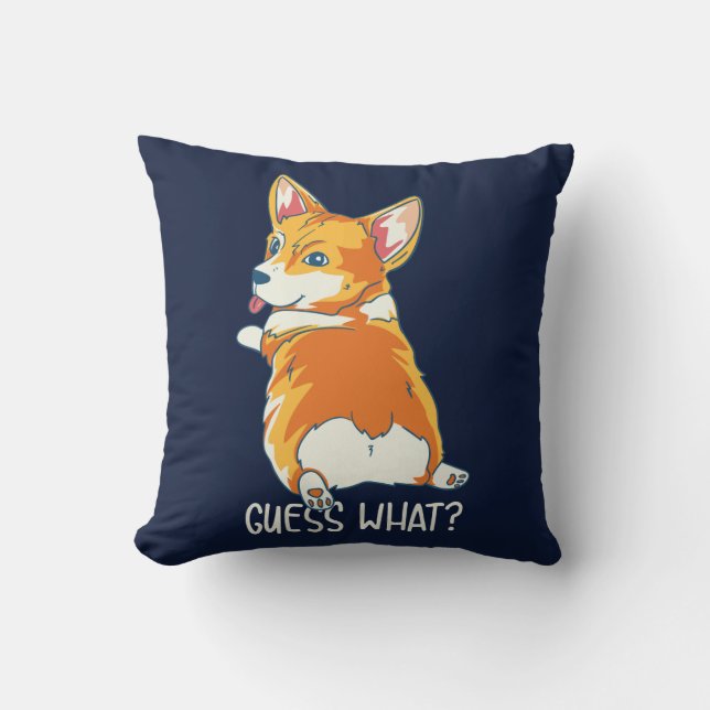 Corgi Guess What Dog Gag Monogram Throw Pillow (Front)