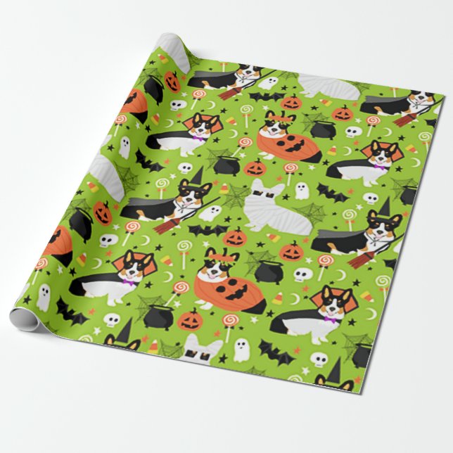 Corgi Halloween Costumes Wrapping Paper (Unrolled)