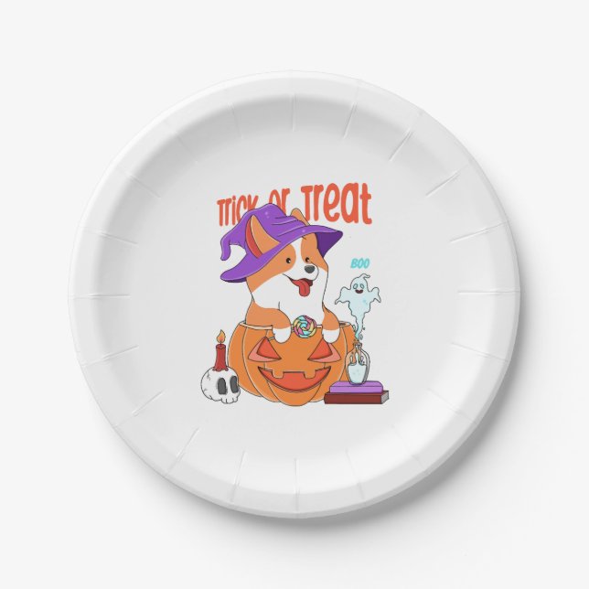 Corgi Halloween Paper Plates (Front)