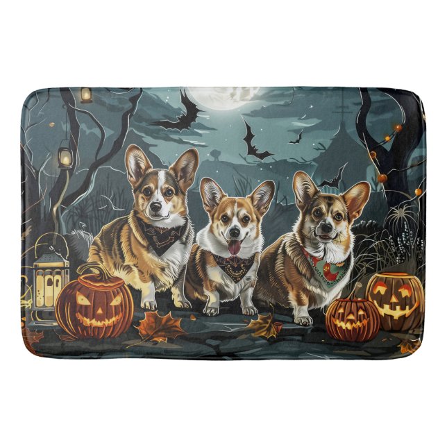 Corgi Halloween Spooky Bath Mat (Front)