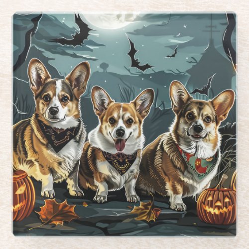 Corgi Halloween Spooky Glass Coaster