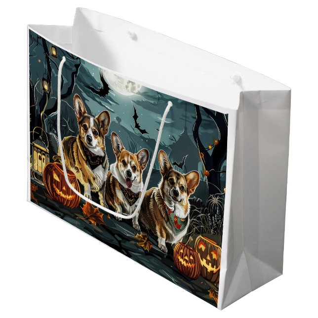 Corgi Halloween Spooky Large Gift Bag (Front Angled)