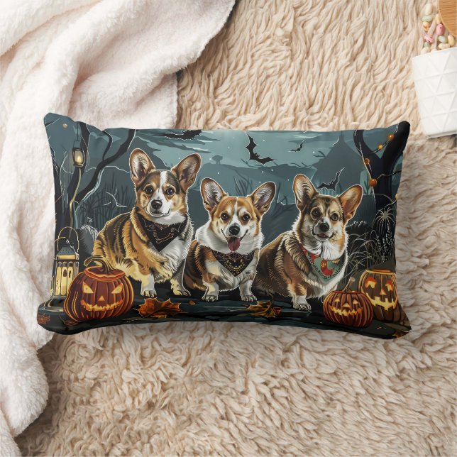 Corgi Halloween Spooky Lumbar Pillow (Blanket)