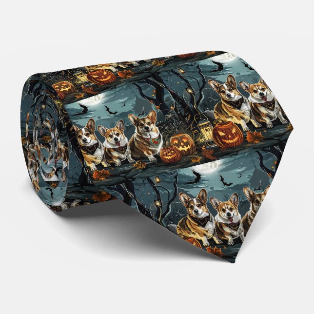 Corgi Halloween Spooky Neck Tie (Rolled)