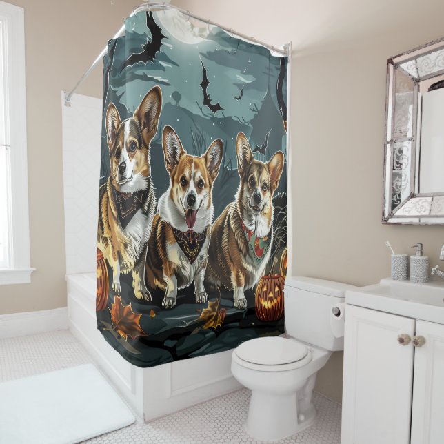 Corgi Halloween Spooky Shower Curtain (In Situ)