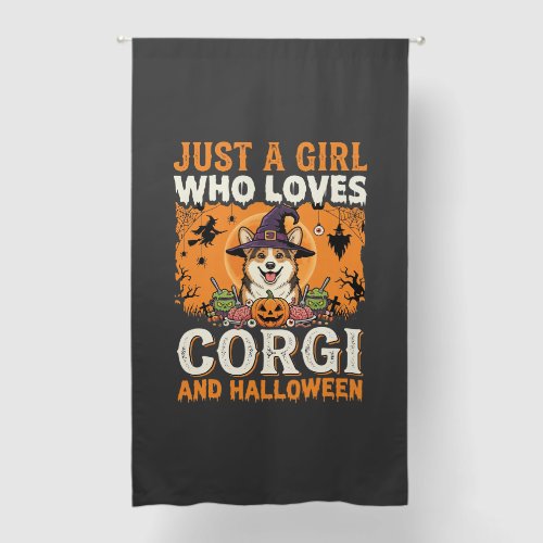 Corgi Halloween Witch Girl Vintage Horror Blackout Curtains