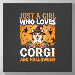 Corgi Halloween Witch Girl Vintage Horror Canvas Photo Tile