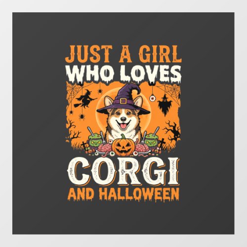 Corgi Halloween Witch Girl Vintage Horror Floor Decals
